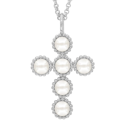ENGELSRUFER SILVER GLORY PEARL CROSS NECKLACE