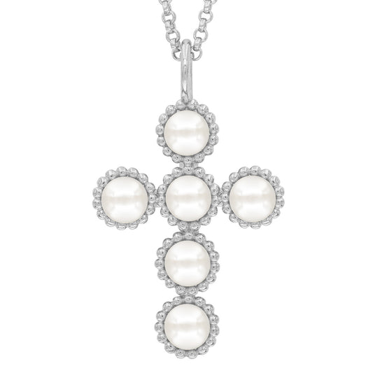 ENGELSRUFER SILVER GLORY PEARL CROSS NECKLACE
