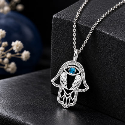 ENGELSRUFER SILVER FATIMA HAND LUCKY EYE NECKLACE