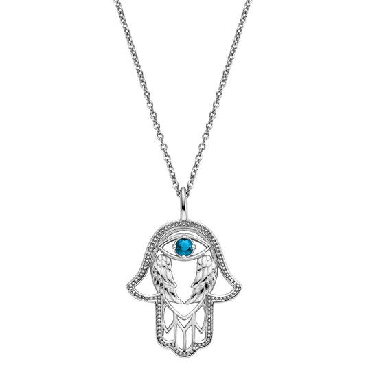 ENGELSRUFER SILVER FATIMA HAND LUCKY EYE NECKLACE