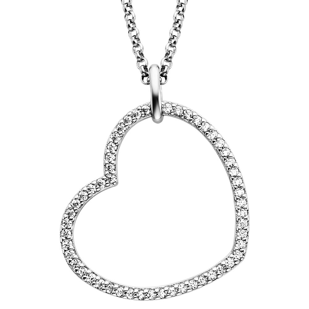 ENGELSRUFER SILVER LARGE SHINY HEART PAVE CZ NECKLACE