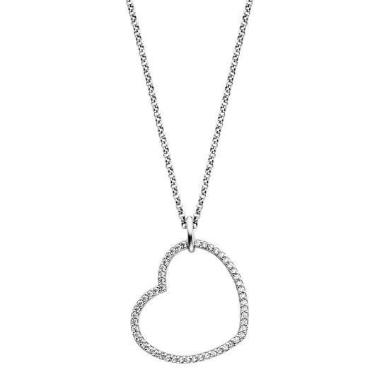 ENGELSRUFER SILVER LARGE SHINY HEART PAVE CZ NECKLACE