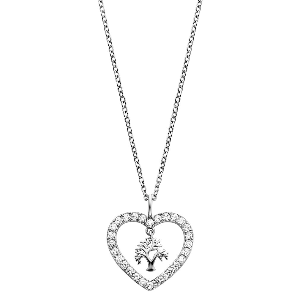 ENGELSRUFER SILVER TREE OF LIFE DANGLE CZ HALO HEART NECKLACE