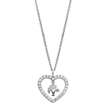 ENGELSRUFER SILVER TREE OF LIFE DANGLE CZ HALO HEART NECKLACE