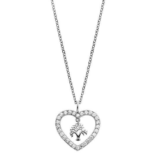 ENGELSRUFER SILVER TREE OF LIFE DANGLE CZ HALO HEART NECKLACE