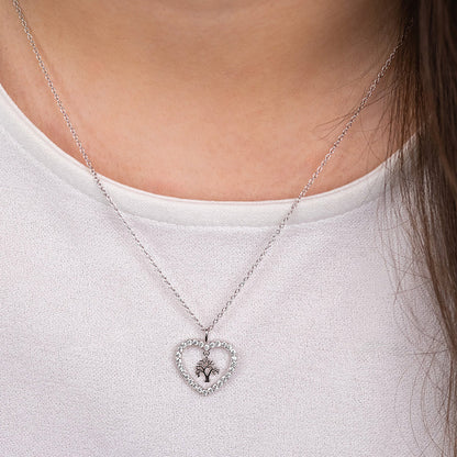 ENGELSRUFER SILVER TREE OF LIFE DANGLE CZ HALO HEART NECKLACE