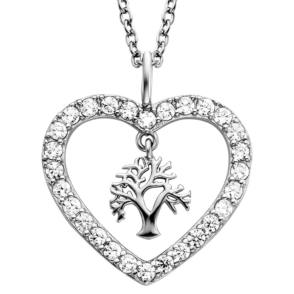 ENGELSRUFER SILVER TREE OF LIFE DANGLE CZ HALO HEART NECKLACE