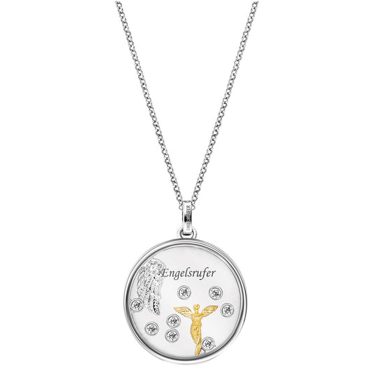 ENGELSRUFER SILVER & GOLD CZ ANGEL & WING GLASS LOCKET NECKLACE