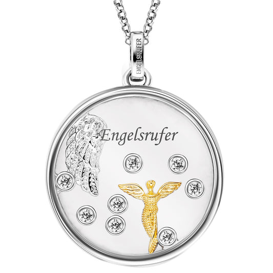 ENGELSRUFER SILVER & GOLD CZ ANGEL & WING GLASS LOCKET NECKLACE