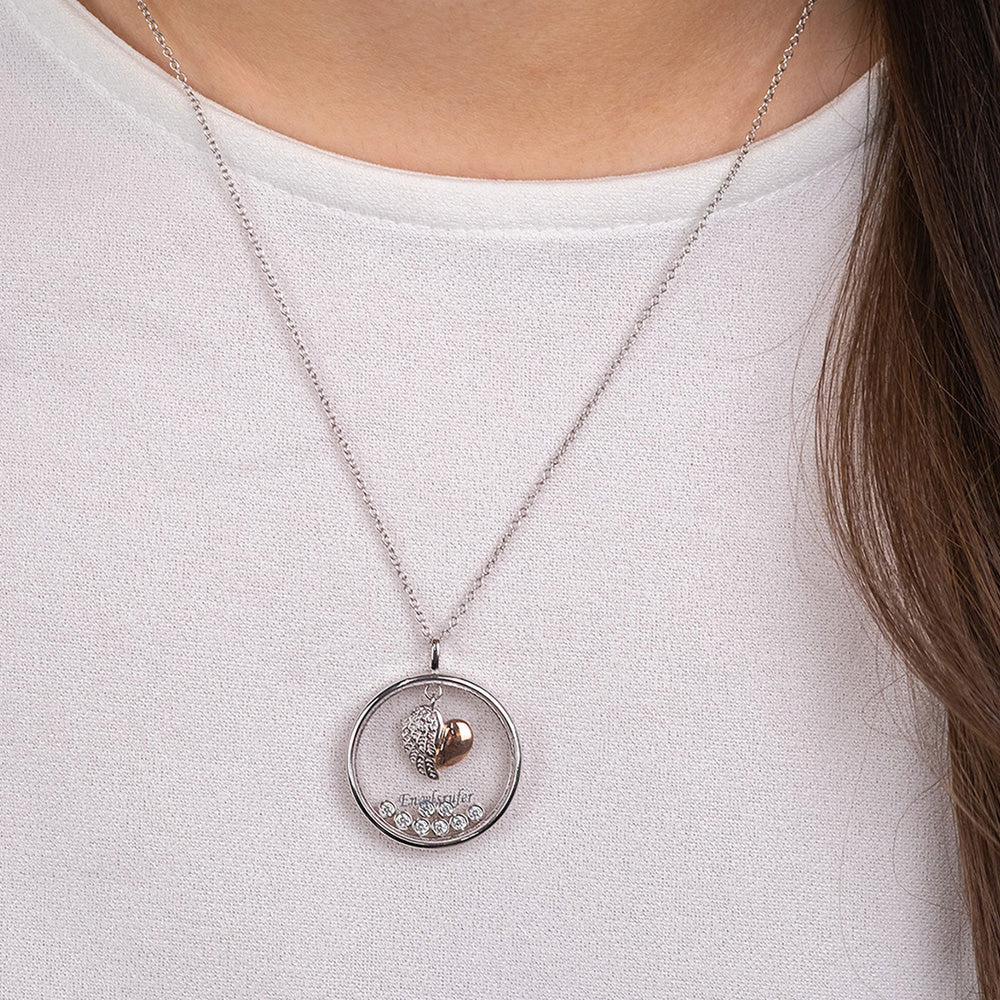 ENGELSRUFER SILVER & ROSE GOLD CZ HEARTWING GLASS LOCKET NECKLACE