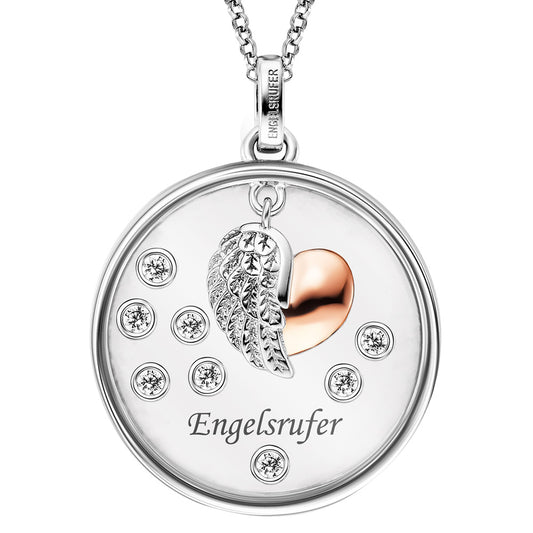 ENGELSRUFER SILVER & ROSE GOLD CZ HEARTWING GLASS LOCKET NECKLACE
