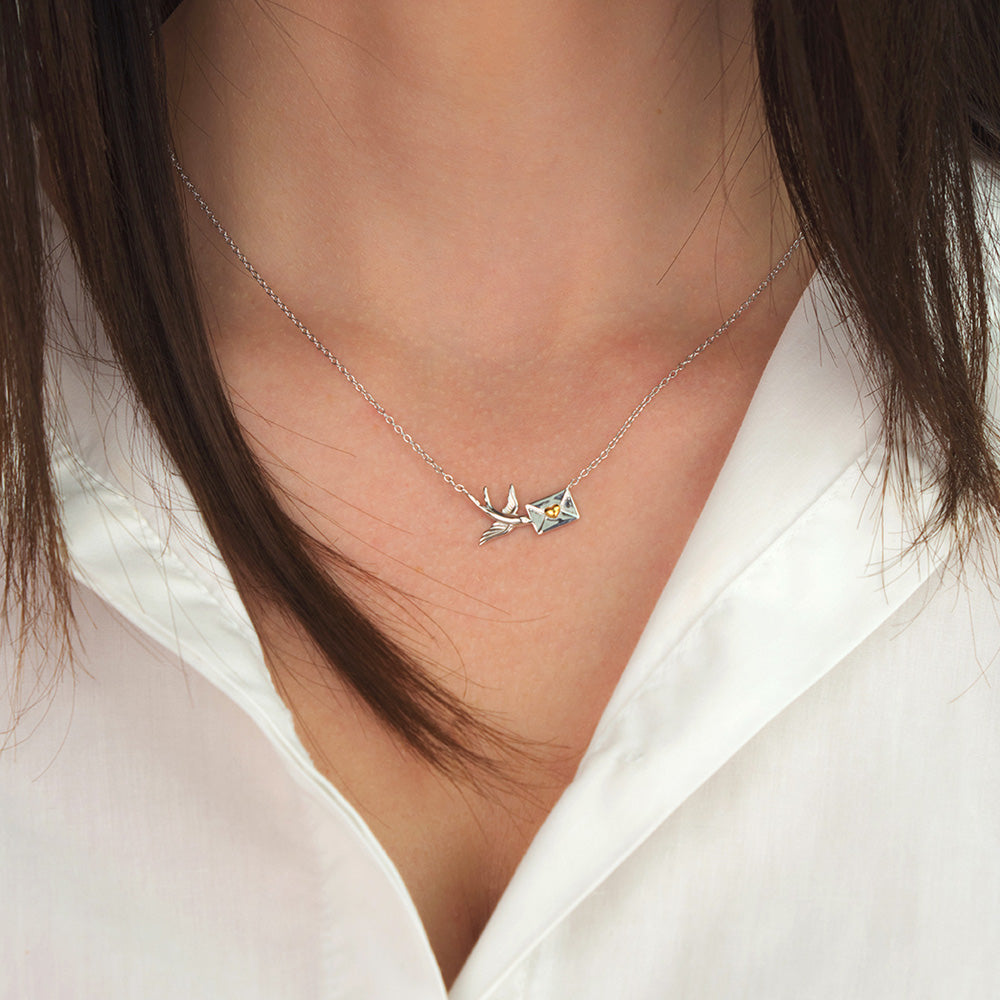 ENGELSRUFER SILVER SWALLOW LOVE LETTER NECKLACE