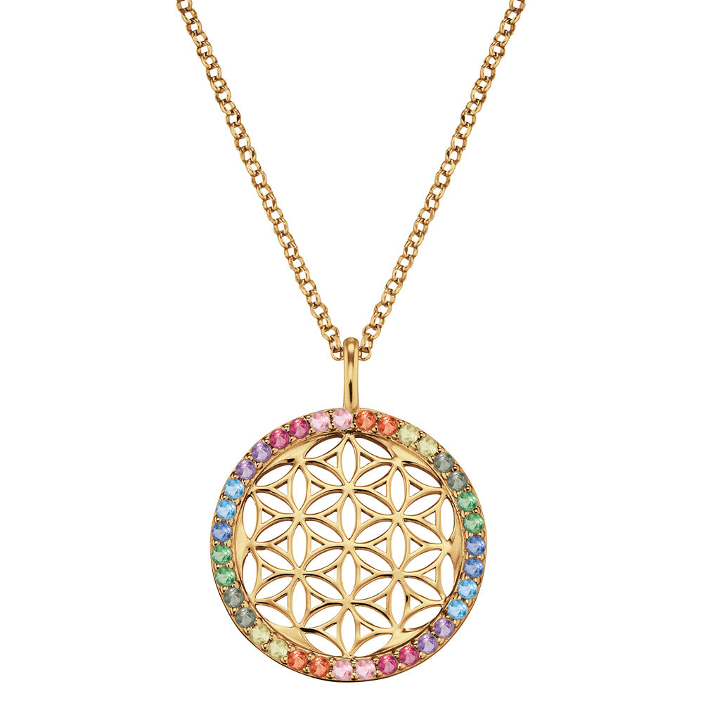 ENGELSRUFER GOLD FLOWER OF LIFE RAINBOW CZ NECKLACE