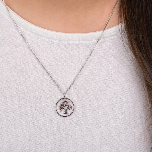 ENGELSRUFER SILVER TREE OF LIFE DANGLE CIRCLE NECKLACE