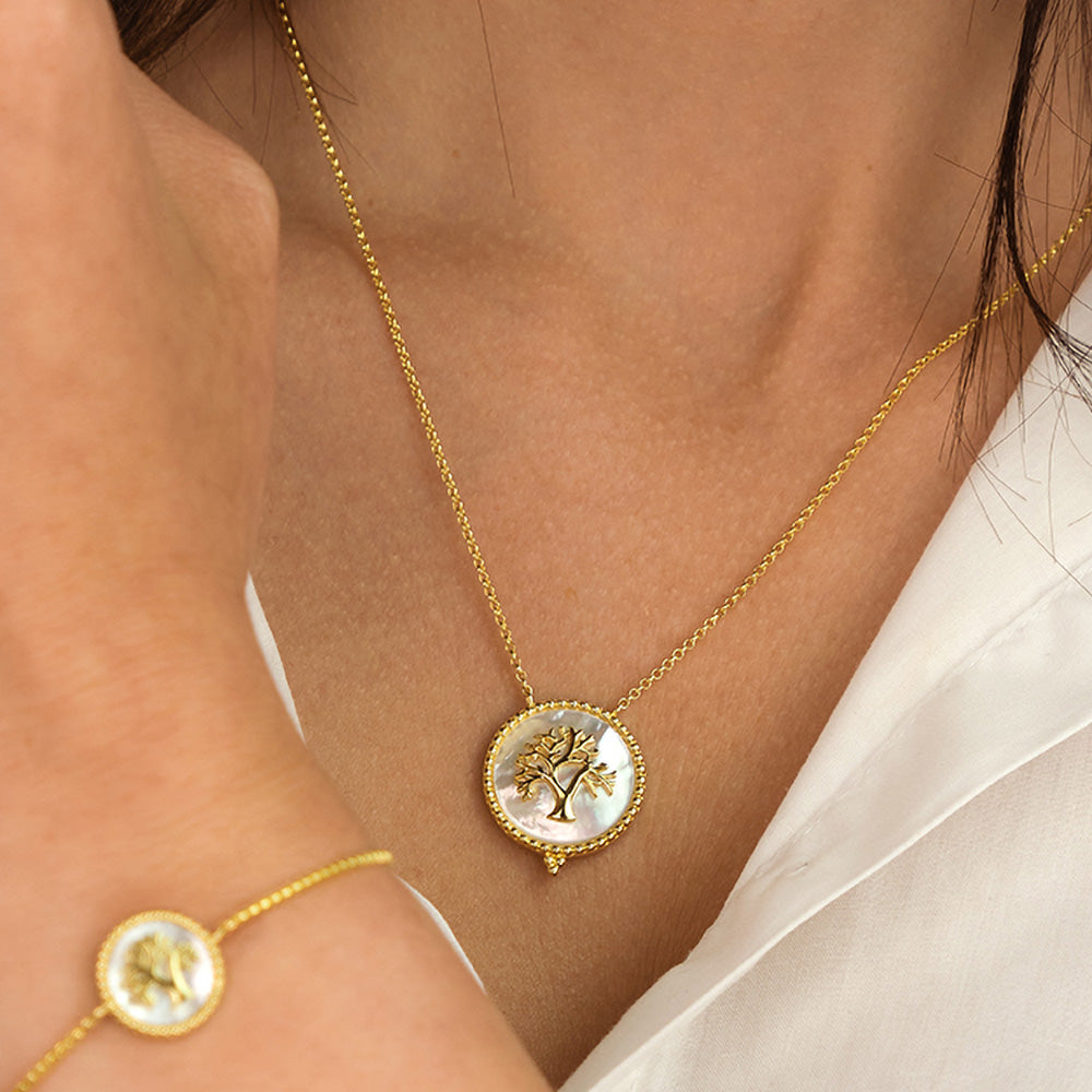 ENGELSRUFER GOLD TREE OF LIFE MOTHER OF PEARL NECKLACE