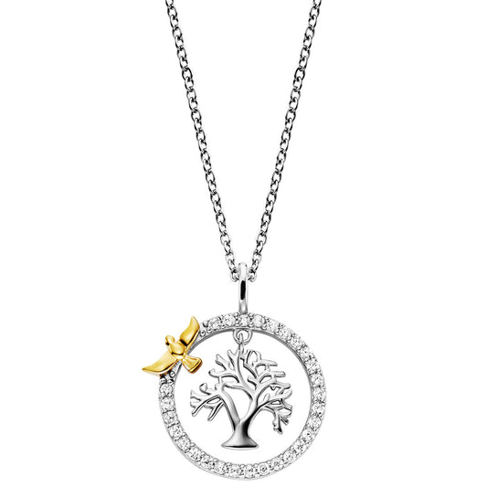 ENGELSRUFER SILVER TREE OF LIFE DANGLE CZ HALO CIRCLE NECKLACE