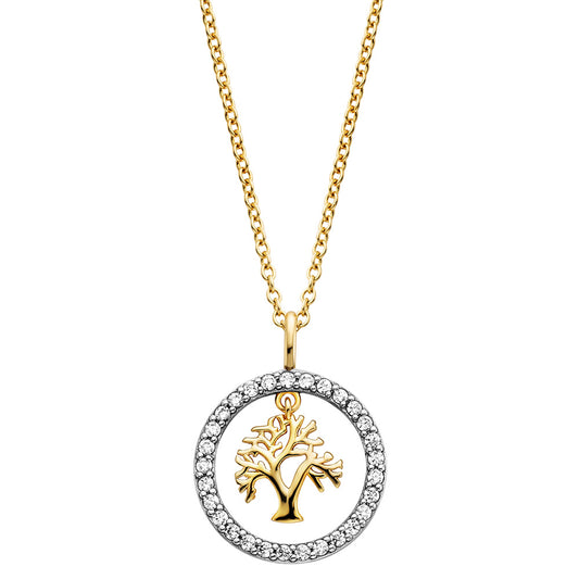 ENGELSRUFER SILVER & GOLD TREE OF LIFE DANGLE CZ HALO CIRCLE NECKLACE