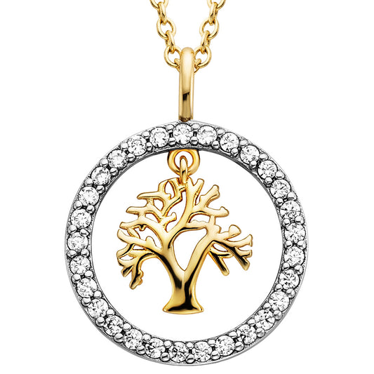 ENGELSRUFER SILVER & GOLD TREE OF LIFE DANGLE CZ HALO CIRCLE NECKLACE