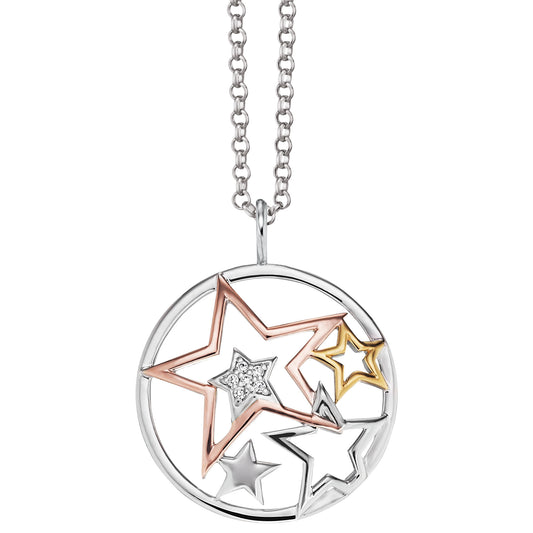 ENGELSRUFER SILVER TRICOLOUR STARS NECKLACE