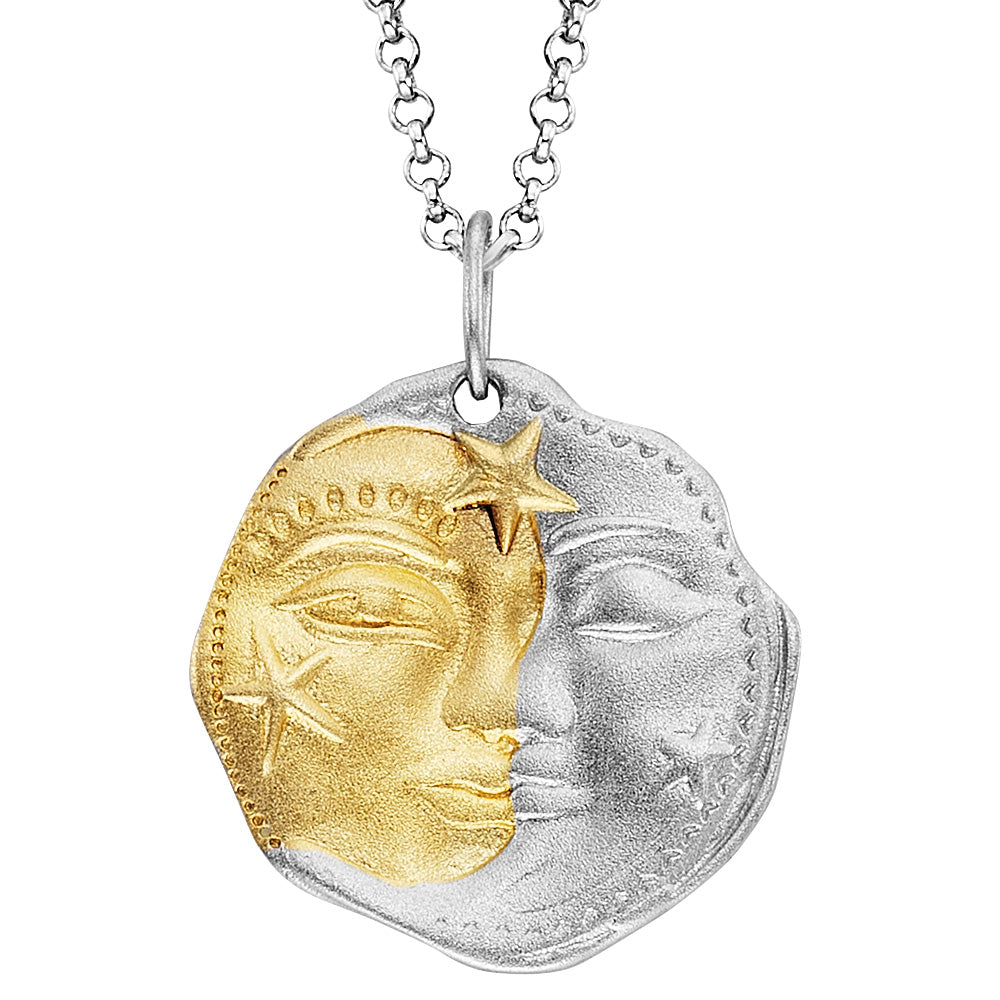 ENGELSRUFER SILVER GOLD SUN MOON & STARS COIN NECKLACE