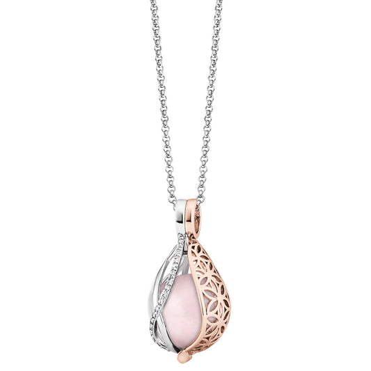 ENGELSRUFER SILVER TEAR OF HEAVEN FLOWER OF LIFE ROSE QUARTZ NECKLACE