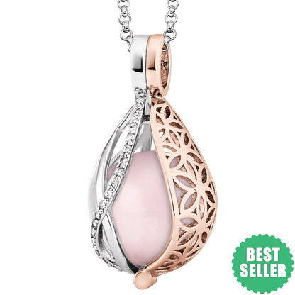 ENGELSRUFER SILVER TEAR OF HEAVEN FLOWER OF LIFE ROSE QUARTZ NECKLACE