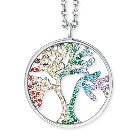 ENGELSRUFER SILVER TREE OF LIFE RAINBOW CZ NECKLACE