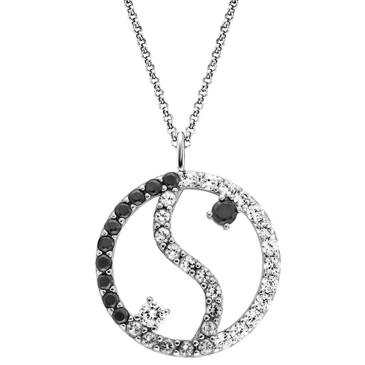 ENGELSRUFER SILVER DARK SHADE YIN YANG BALANCE CZ NECKLACE