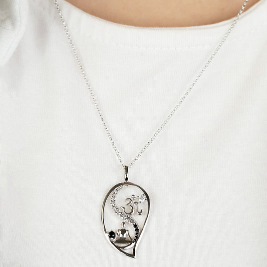 ENGELSRUFER SILVER DARK SHADE YIN YANG BALANCE BUDDHA OM CZ NECKLACE
