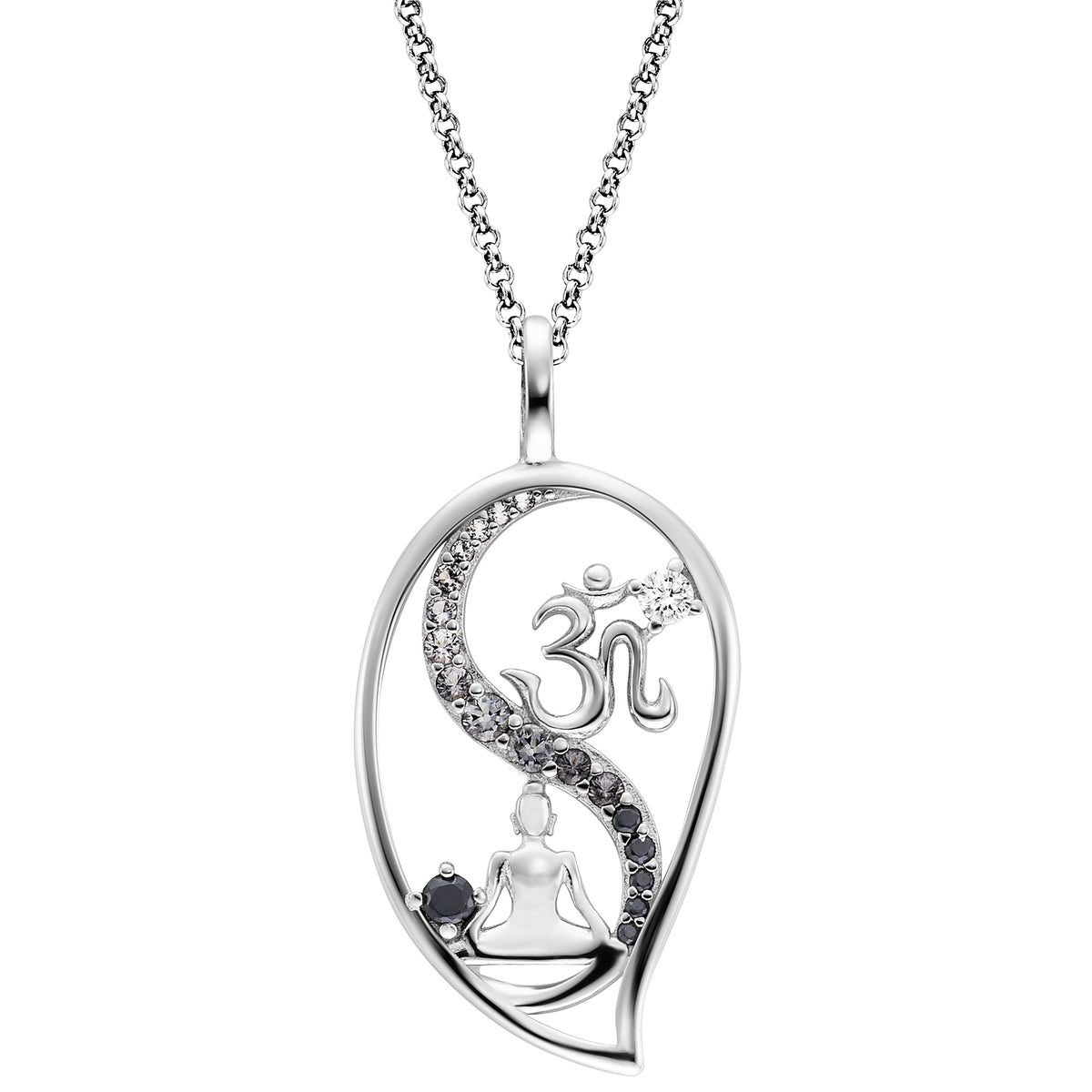 ENGELSRUFER SILVER DARK SHADE YIN YANG BALANCE BUDDHA OM CZ NECKLACE