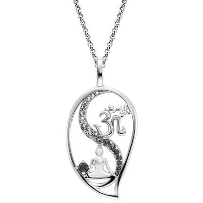 ENGELSRUFER SILVER DARK SHADE YIN YANG BALANCE BUDDHA OM CZ NECKLACE