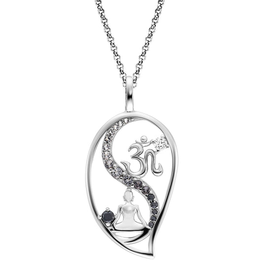ENGELSRUFER SILVER DARK SHADE YIN YANG BALANCE BUDDHA OM CZ NECKLACE