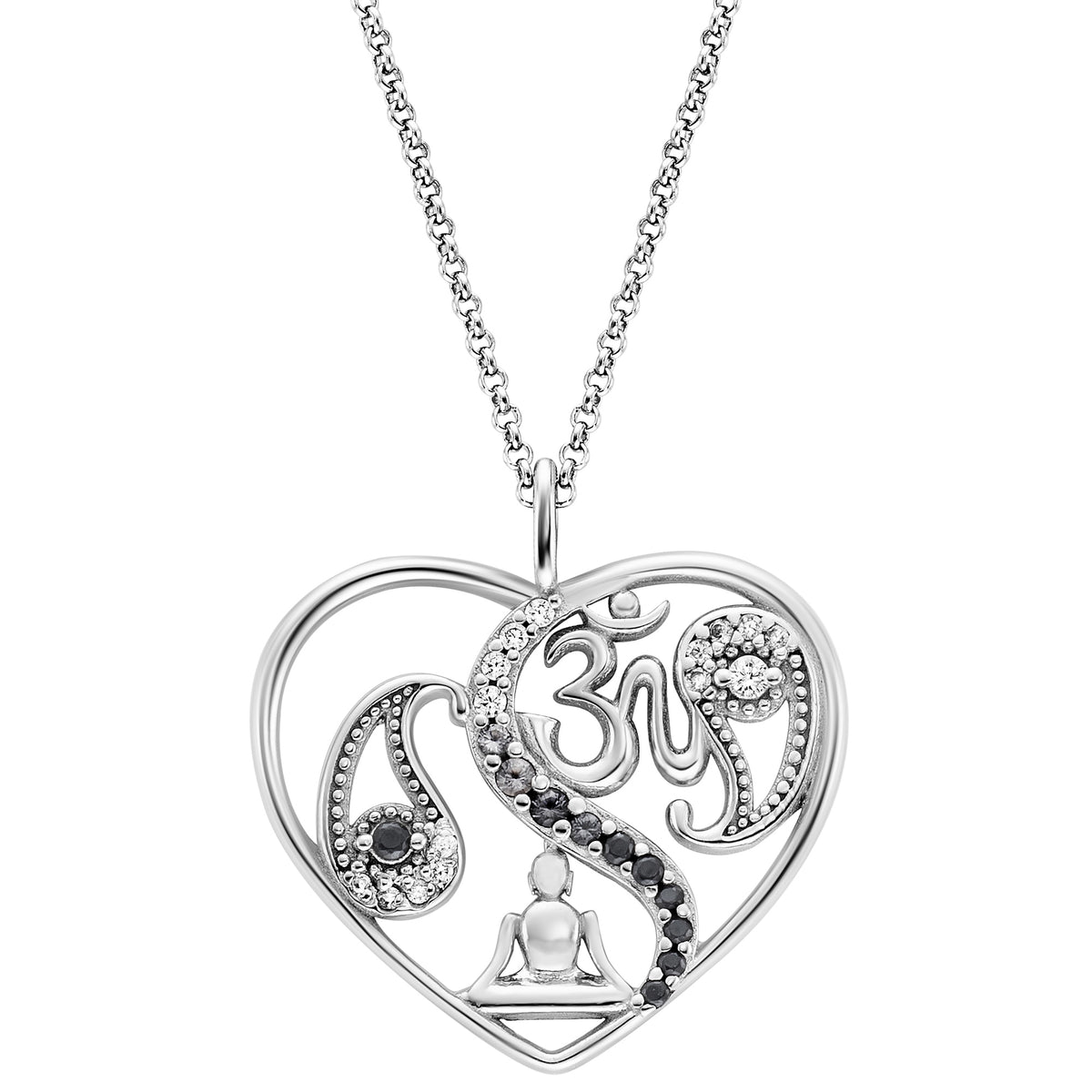 ENGELSRUFER SILVER YIN YANG BALANCE BUDDHA OM HEART CZ NECKLACE