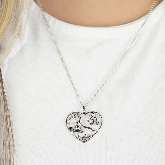 ENGELSRUFER SILVER YIN YANG BUDDHA OM HEART CZ LEAF NECKLACE