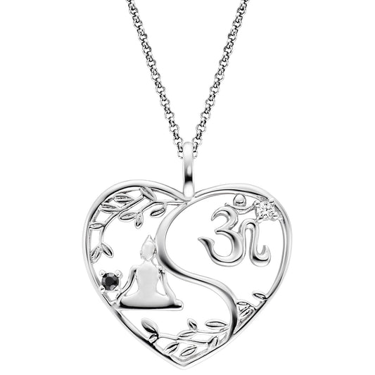 ENGELSRUFER SILVER YIN YANG BUDDHA OM HEART CZ LEAF NECKLACE