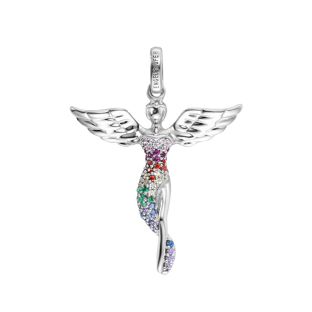 ENGELSRUFER SILVER SMALL RAINBOW CZ ANGEL PENDANT