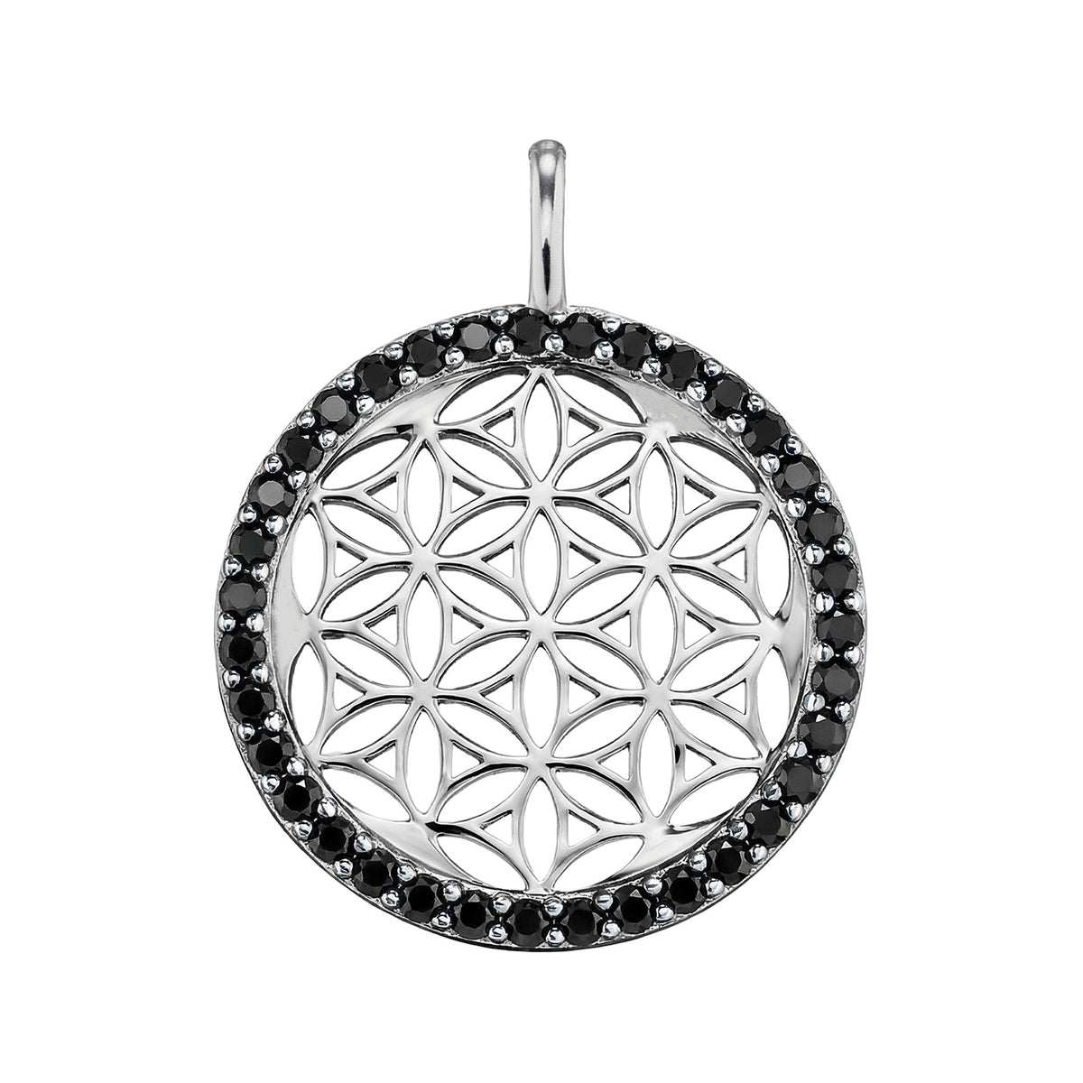 ENGELSRUFER SILVER FLOWER OF LIFE BLACK CZ PENDANT