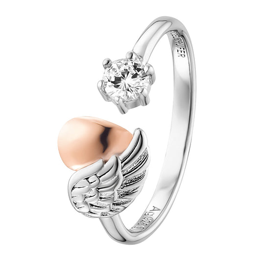 ENGELSRUFER SILVER ROSE GOLD HEARTWING CZ ADJUSTABLE RING