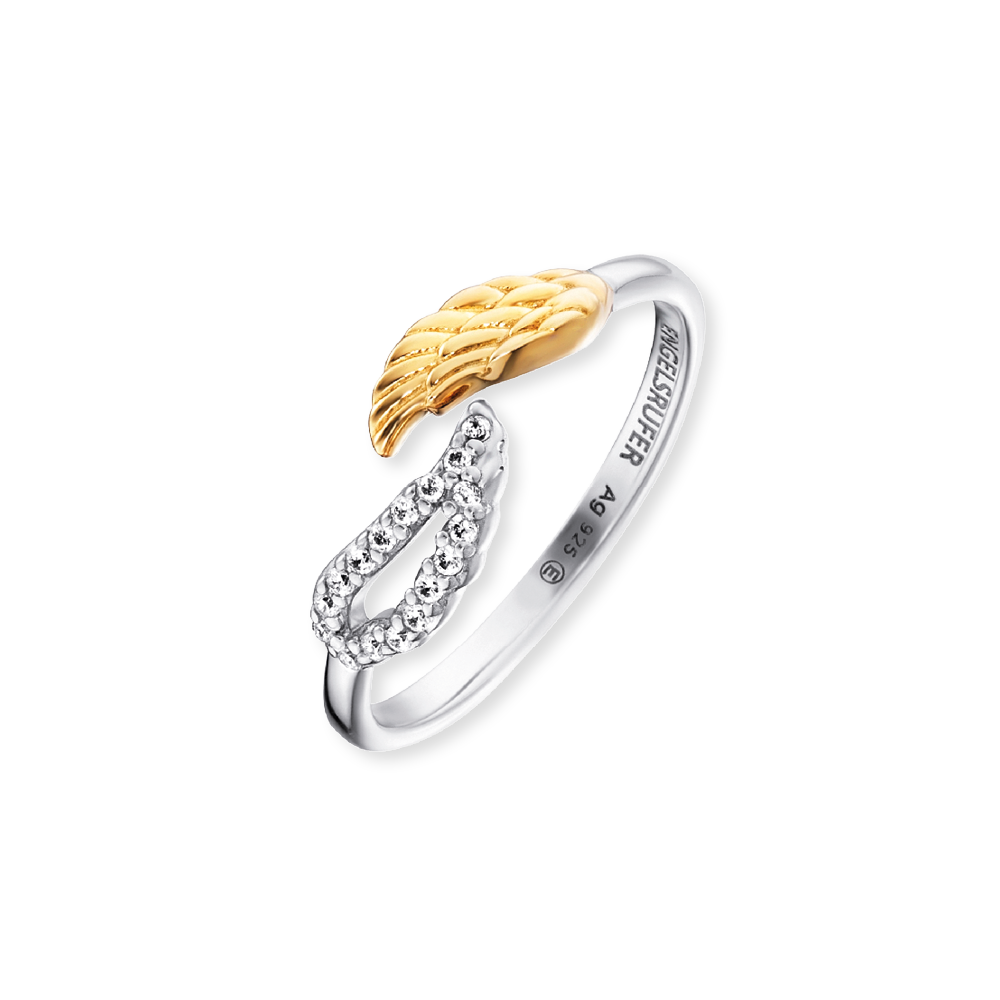 ENGELSRUFER SILVER GOLD DOUBLE CZ WING RING