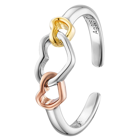 ENGELSRUFER SILVER GOLD WITH LOVE HEARTS ADJUSTABLE RING