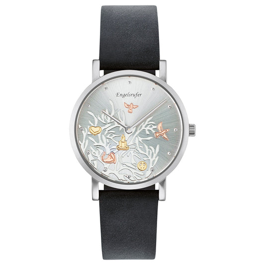 ENGELSRUFER TREE OF LIFE DIAL SILVER LEATHER WATCH