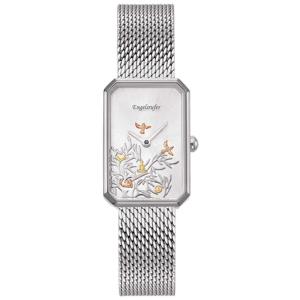 ENGELSRUFER TREE OF LIFE OBLONG SILVER MESH WATCH