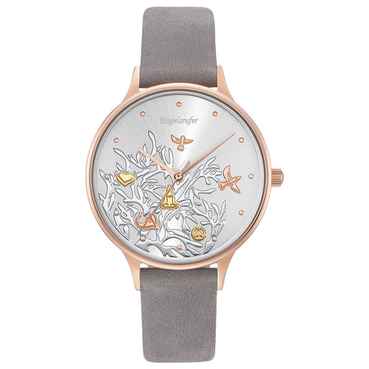 ENGELSRUFER TREE OF LIFE ROSE GOLD LEATHER WATCH