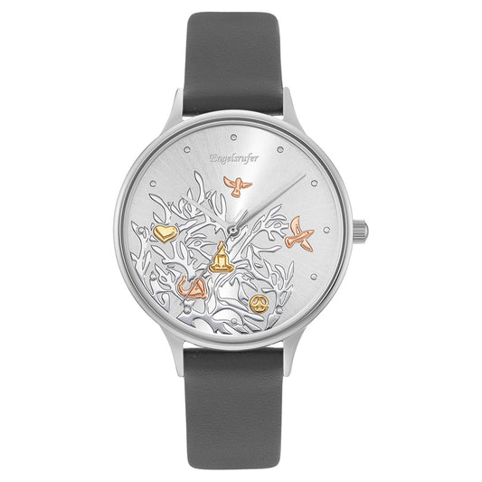 ENGELSRUFER TREE OF LIFE SILVER  LEATHER WATCH & BRACELET SET