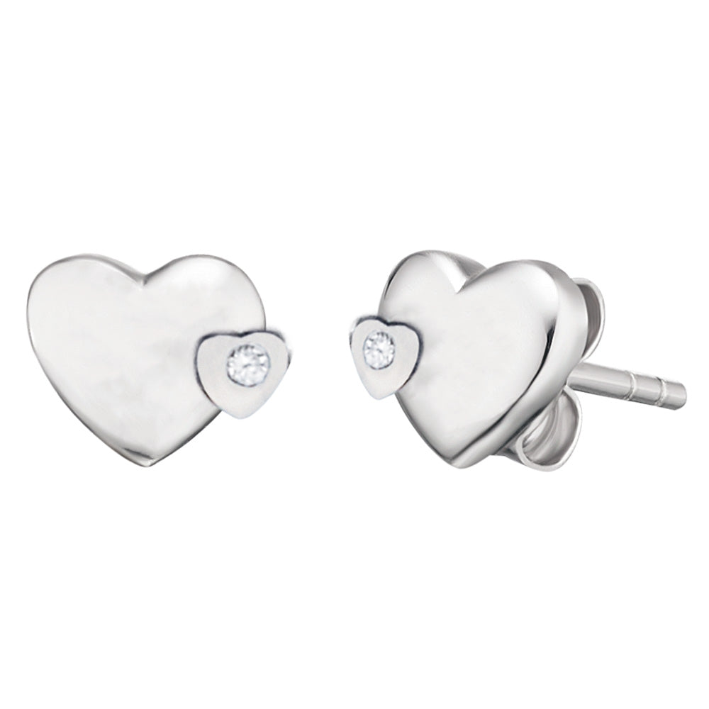 HERZENGEL TWO HEARTS SHINY CZ EARRINGS