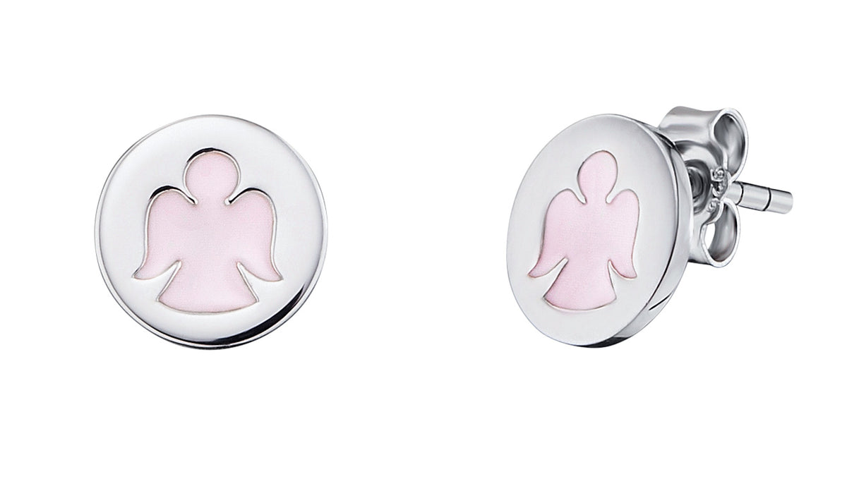 HERZENGEL PINK ANGEL ENAMEL DISC EARRINGS