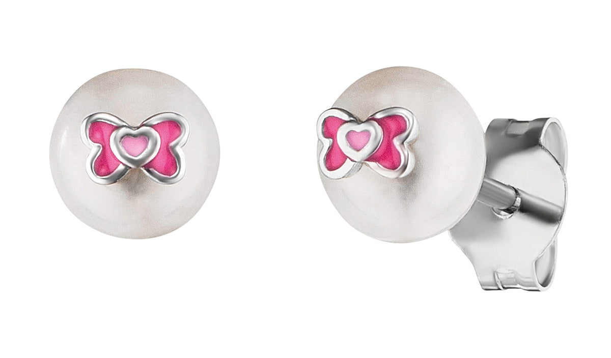 HERZENGEL PINK BOW PEARL EARRINGS