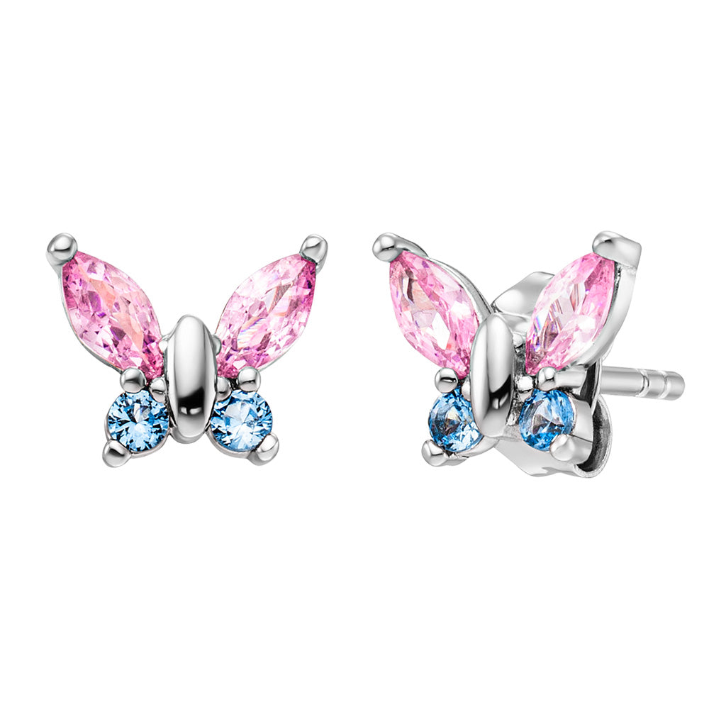 HERZENGEL BUTTERFLY PINK BLUE CHILDREN'S STUD EARRINGS