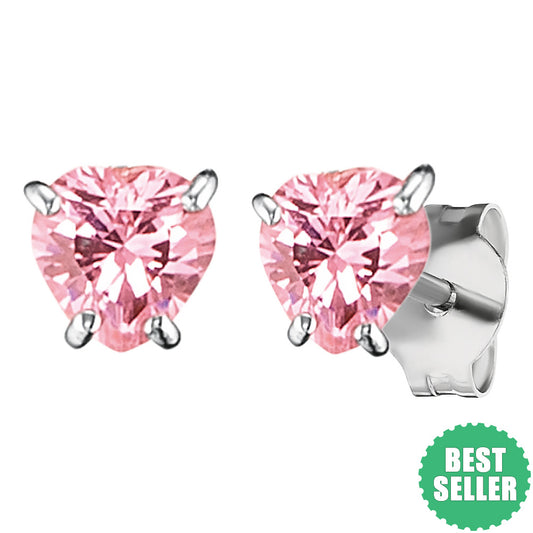HERZENGEL PINK HEART SOLITAIRE CZ EARRINGS