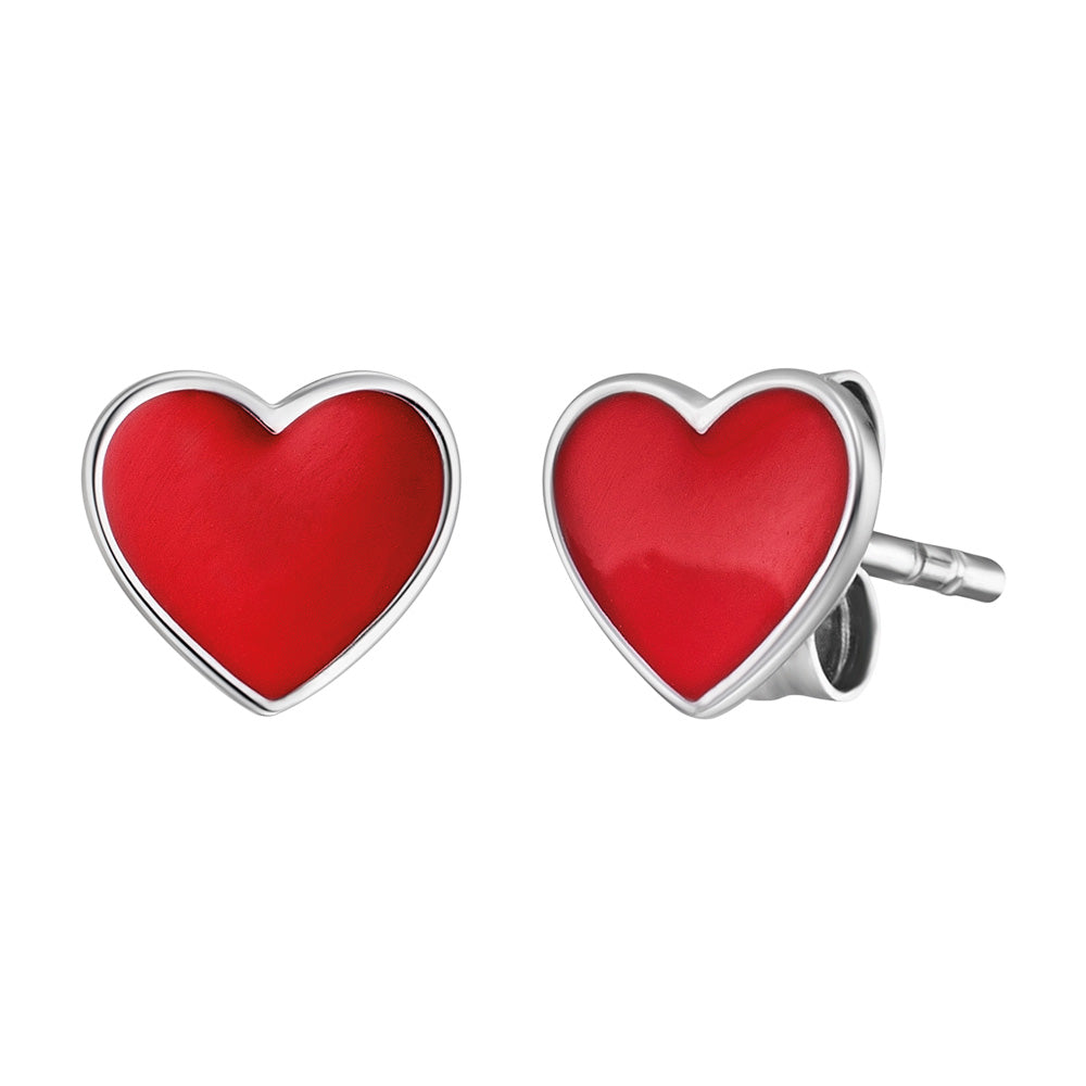 HERZENGEL SILVER RED HEART ENAMEL EARRINGS